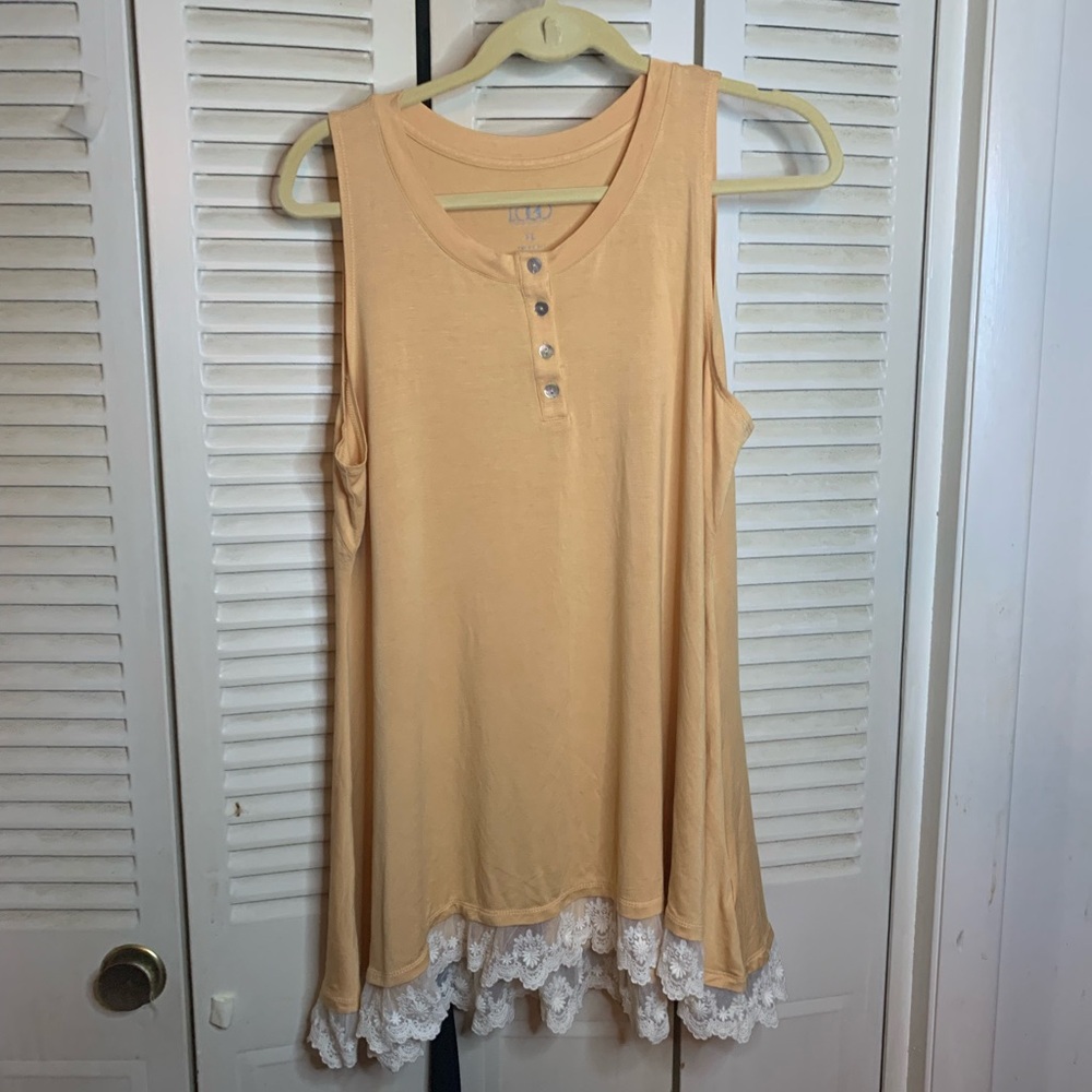LOGO by Lori Goldstein Tan Button-Front Top
